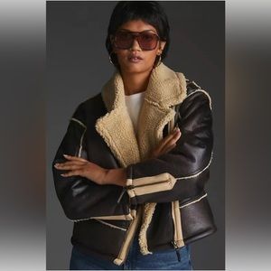NWT Anthropologie Pilcro Faux Leather Sherpa Lined Jacket Coat Top NWT